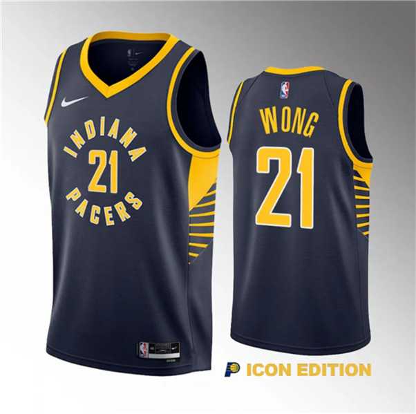 Mens Indiana Pacers #21 Isaiah Wong Navy 2023 Draft Icon Edition Stitched Basketball Jersey Dzhi